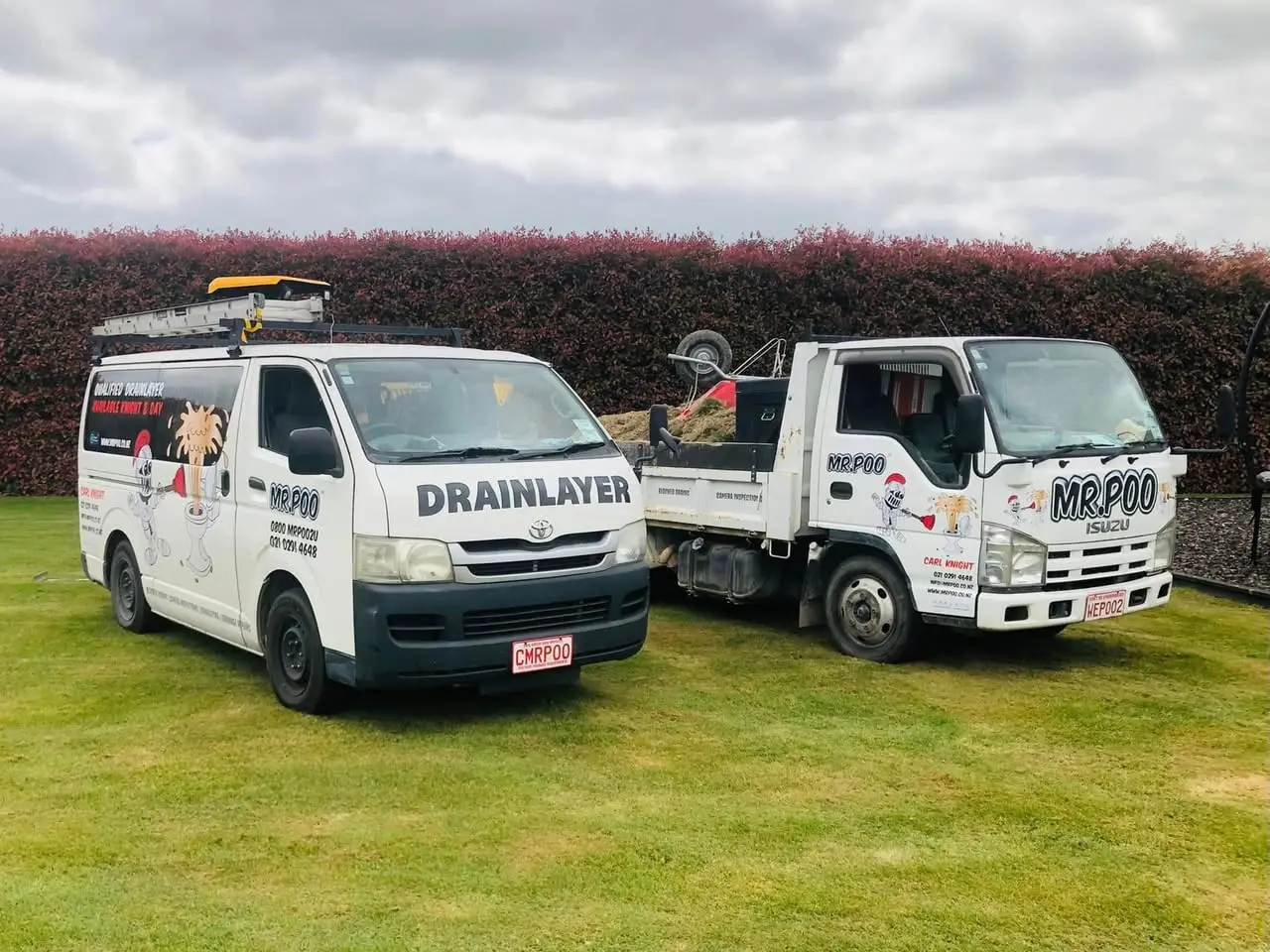 The Mr Poo Drainage van and tip truck, ready for the day